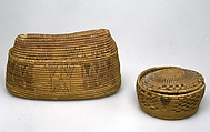 Cylindrical Basket and Lid, Palm fiber, split reed (?)